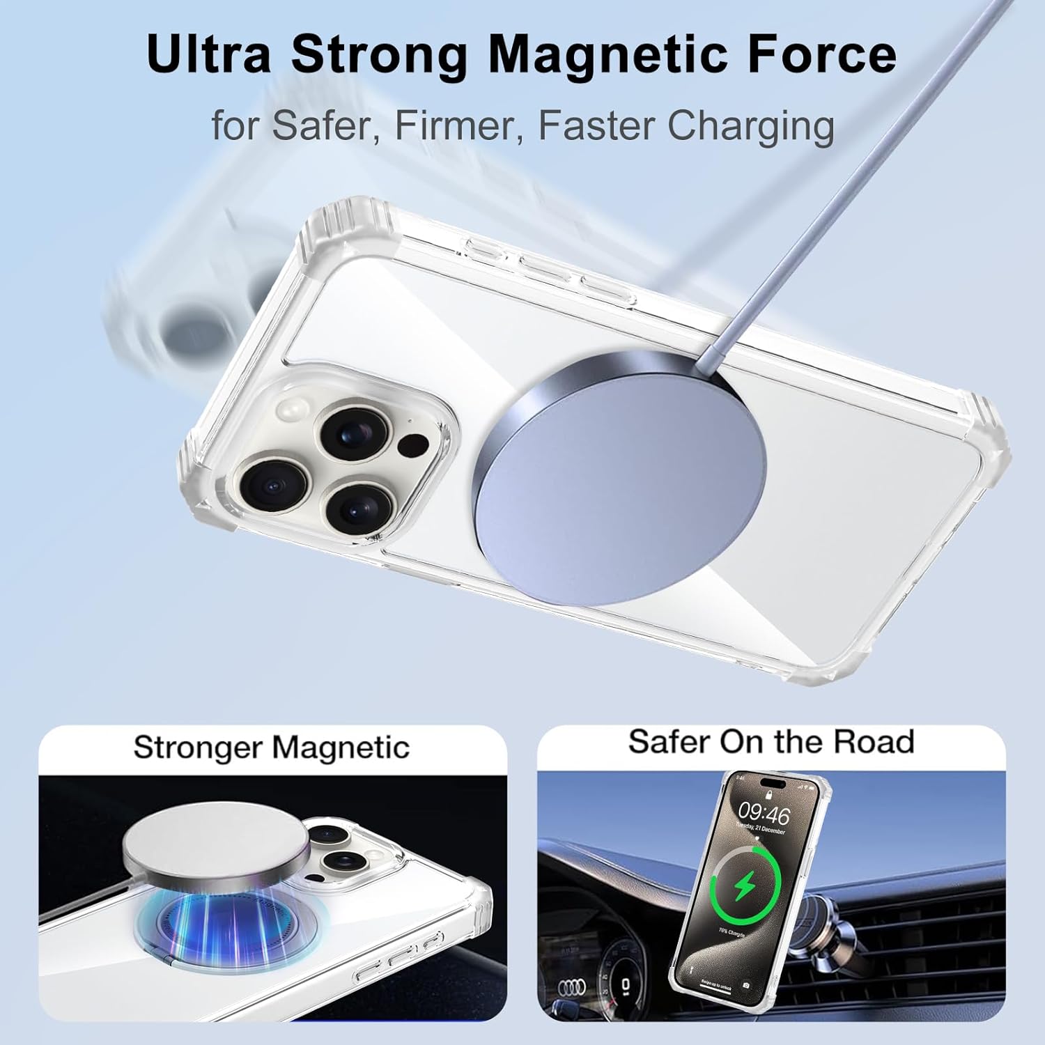 Clear Case for iPhone 15 Pro Case with Magnetic 360 Rotatable Ring Stand [ Compatible with MagSafe ], Heavy Duty Military Grade Cover with Ring Kickstand for Women Men, Transparent - Image 4