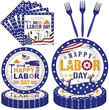 96PCS Labor Day Plates and Napkins Party Supplies Happy Labor Day Party Decorations Labour Day Weekend Holiday Disposable Tableware Set Serve 24 Guests