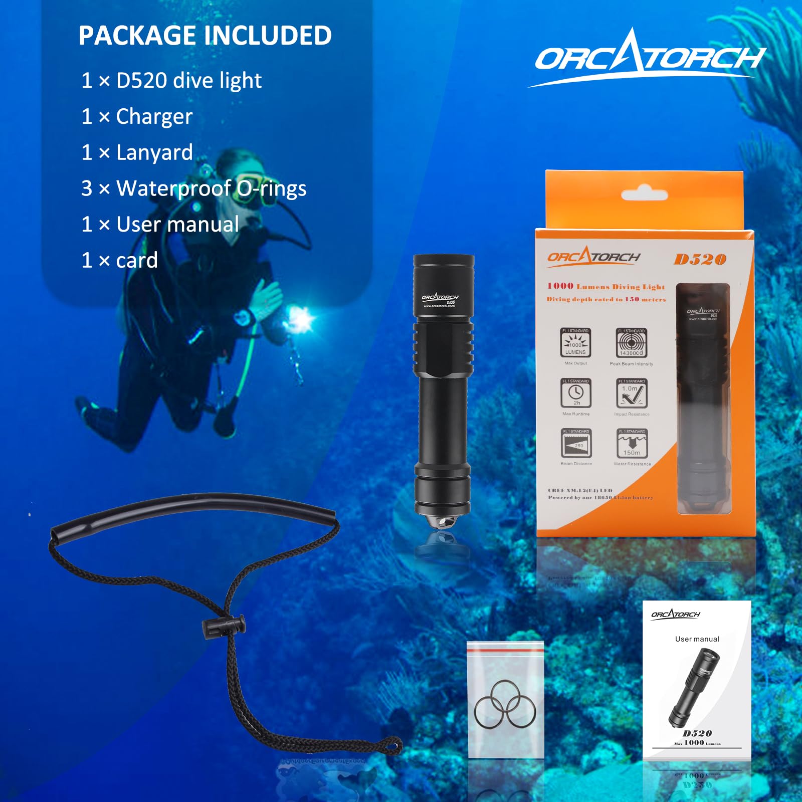 Amazon.com : ORCATORCH D520 1000 Lumens Palm-Size Scuba Dive Light