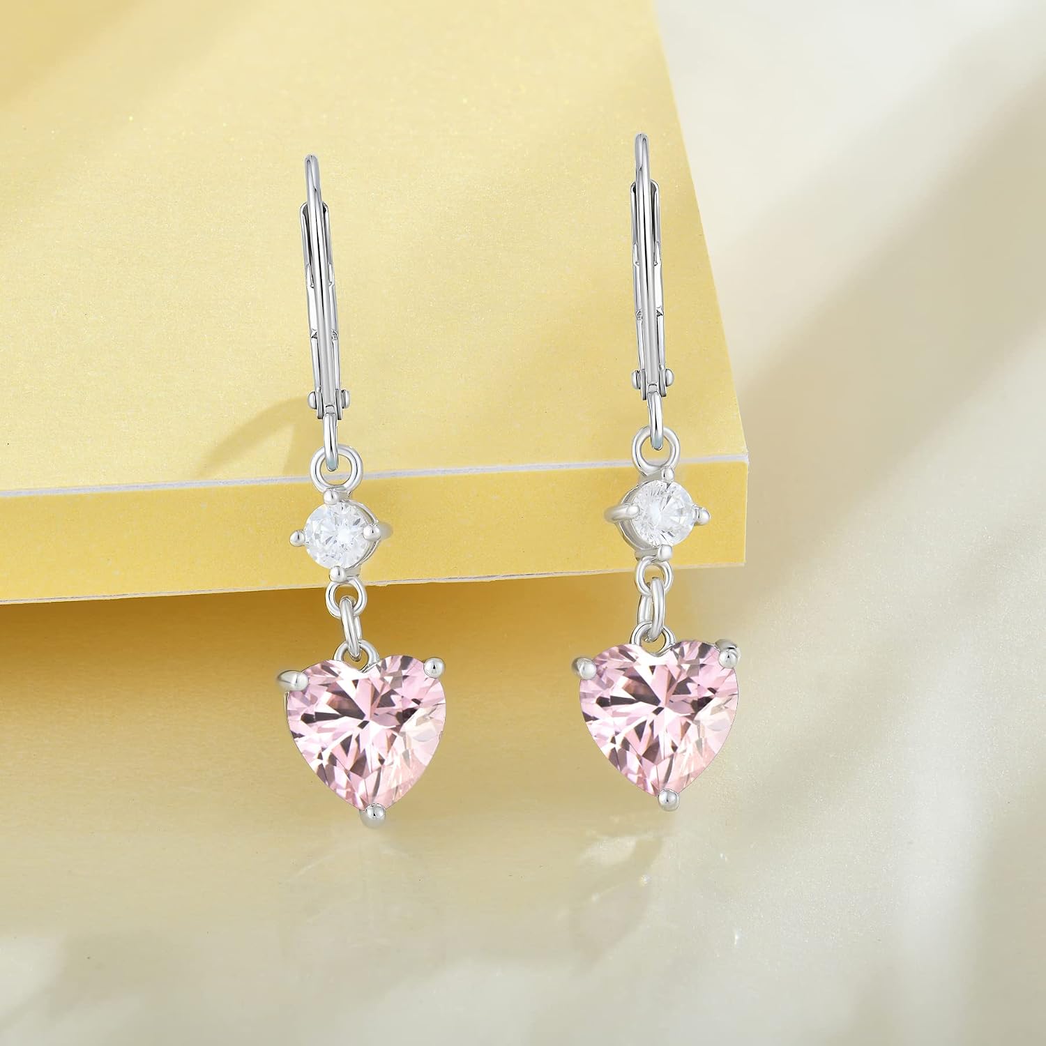 JO WISDOM Heart Dangle Drop Earrings for Women 925 Sterling Silver Leverback Earrings Birthstone Earrings Jewelry Gifts for women