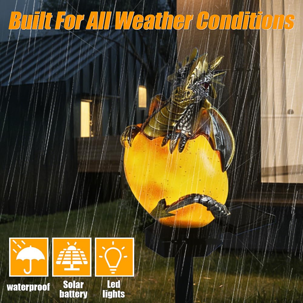 Drachen Figuren mit Solarlampen, Solarenergie Drachen Haustier Licht, Lustige Gartenfiguren mit Dämmerungssensor, Tier Bodenlampe Draußen Wetterfest für Osterdekoration und Gartenbeleuchtung