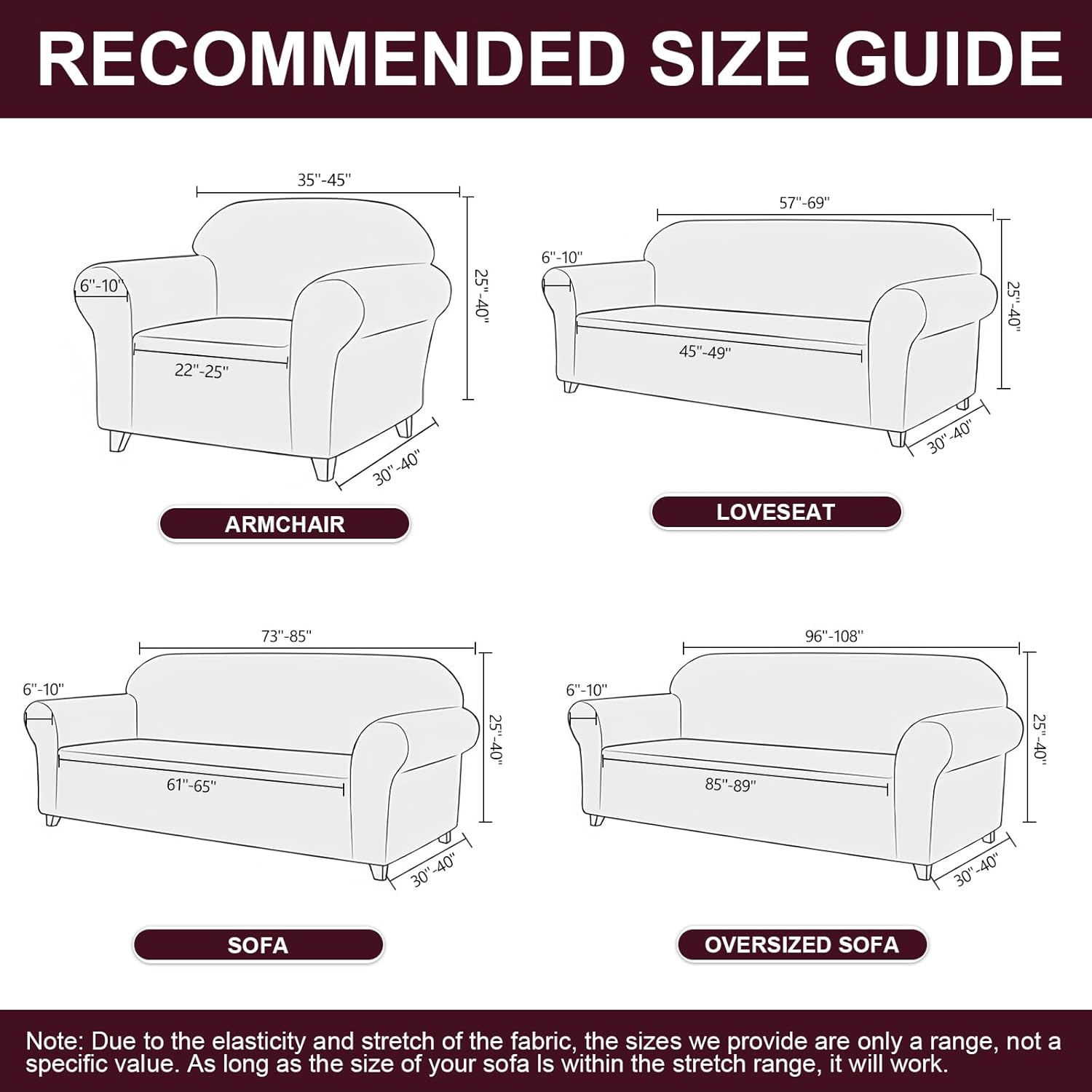 Stretch Couch Covers, Non Slip Loveseat Covers, Sofa Covers for 2 Cushion Couch, Couch Cover for Dogs Washable with Elastic Bottom, Sofa Slipcover for Kids, Dog(Sofa 57"-69", Burgundy)