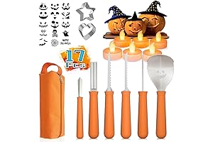 Complete 17 Piece Pumpkin Carving Kit with LED Candles