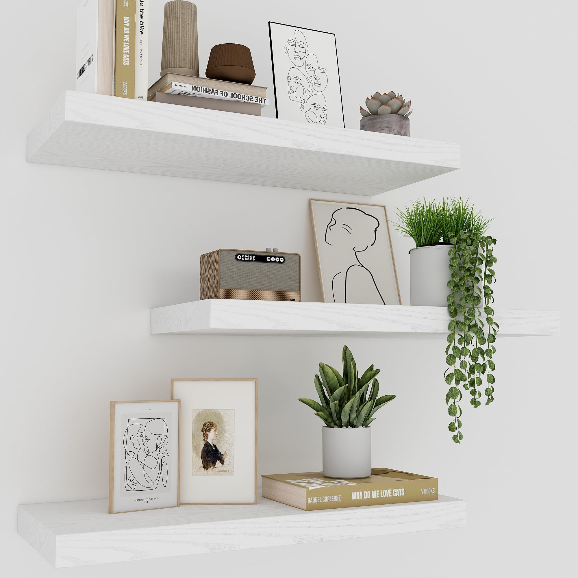 Amazon.com: Home Experts YVM Set of 3 White Floating Shelves for Wall ...