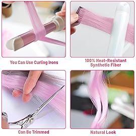 TOFAFA 22 Inch Colored Hair Extensions, Pink Color Long Straight Highlights Party Clip in Synthetic Colorful Hair Extensions for Girls Women Kids Favor Birthday Gift(10 PCS Light Pink)