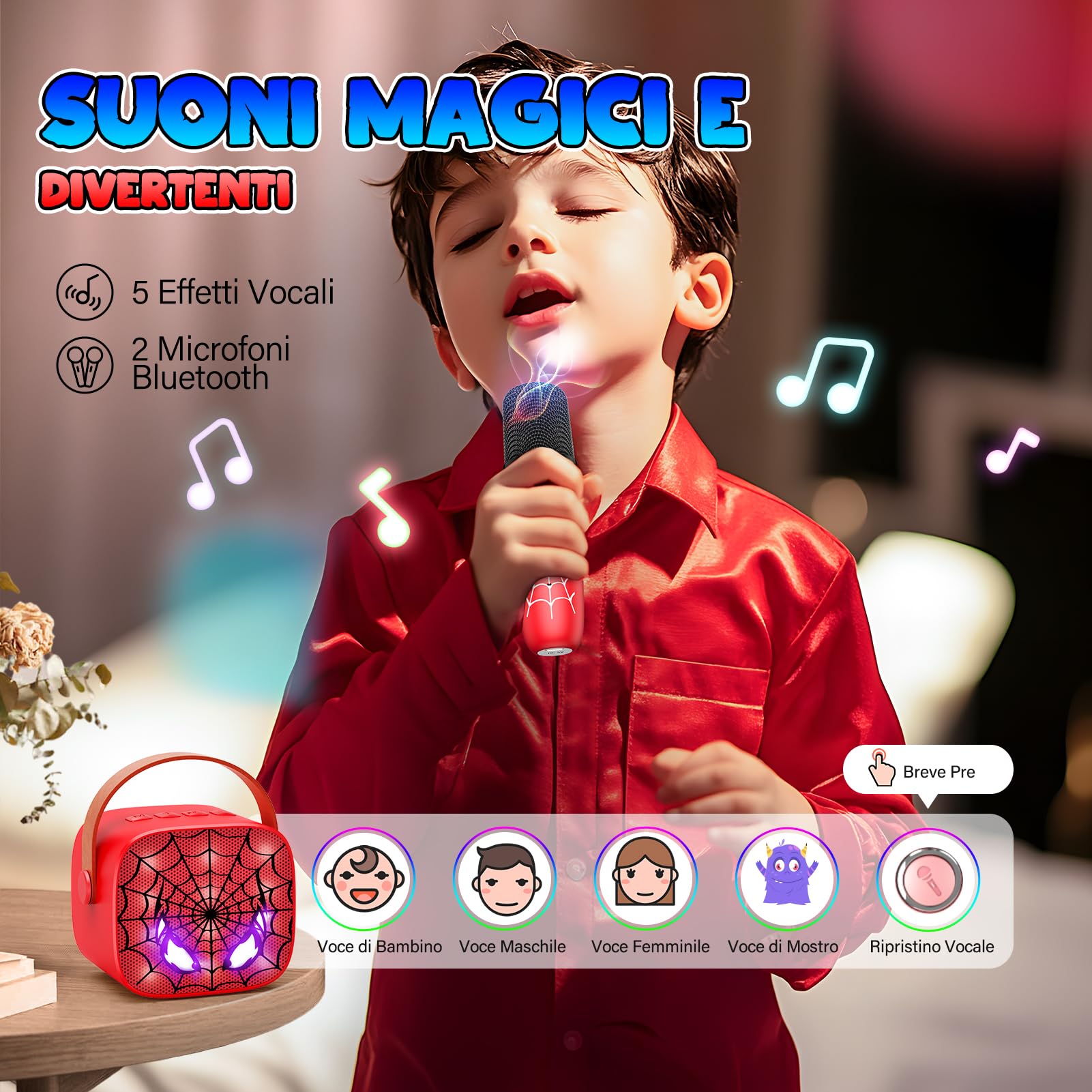 Braxel Regalo Bambino Karaoke per Bambini con 2 Microfono Wireless Bluetooth Giocattolo 3-12 Anni