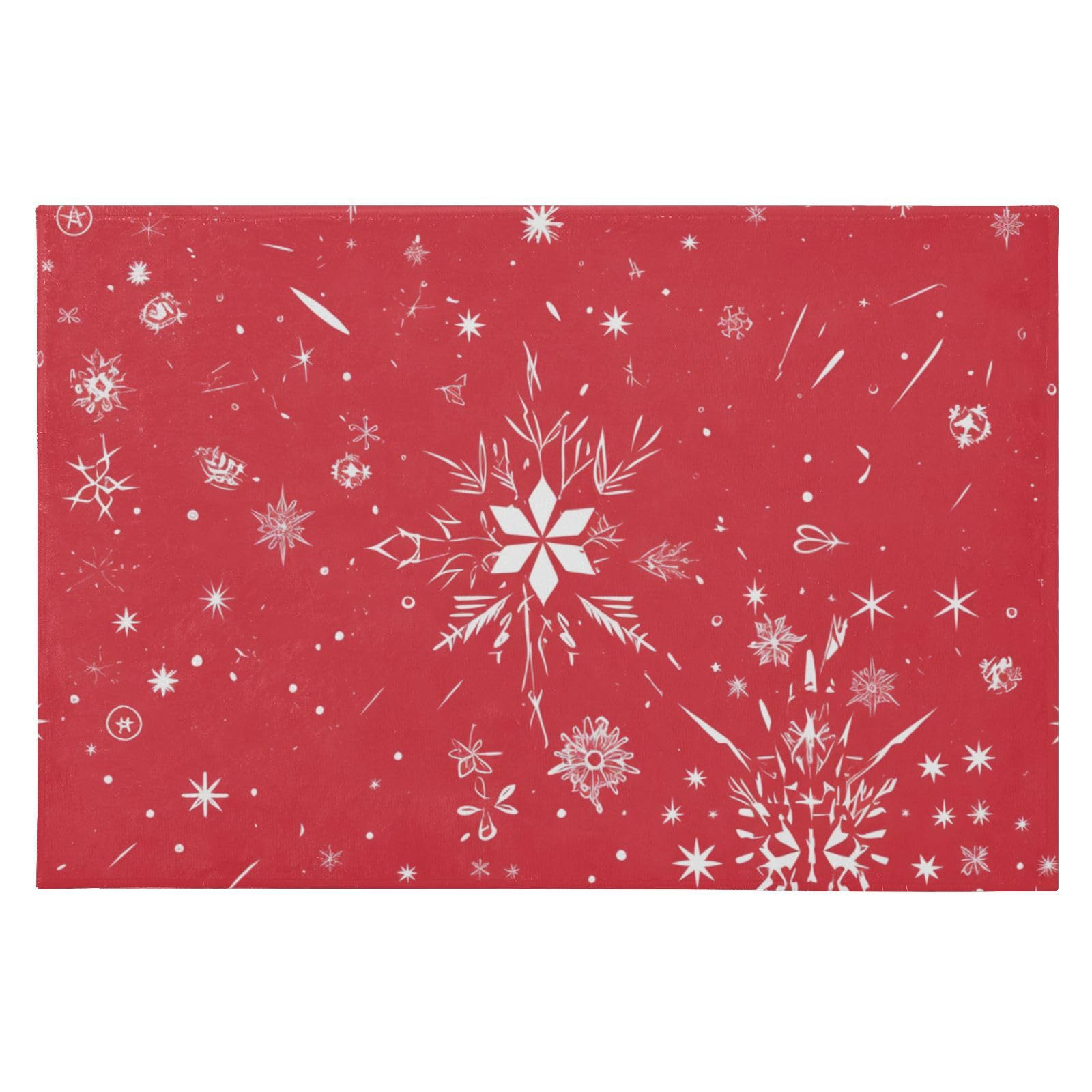 Tapis de salle de bain lavable et absorbant avec motif flocon de neige rouge pour la maison