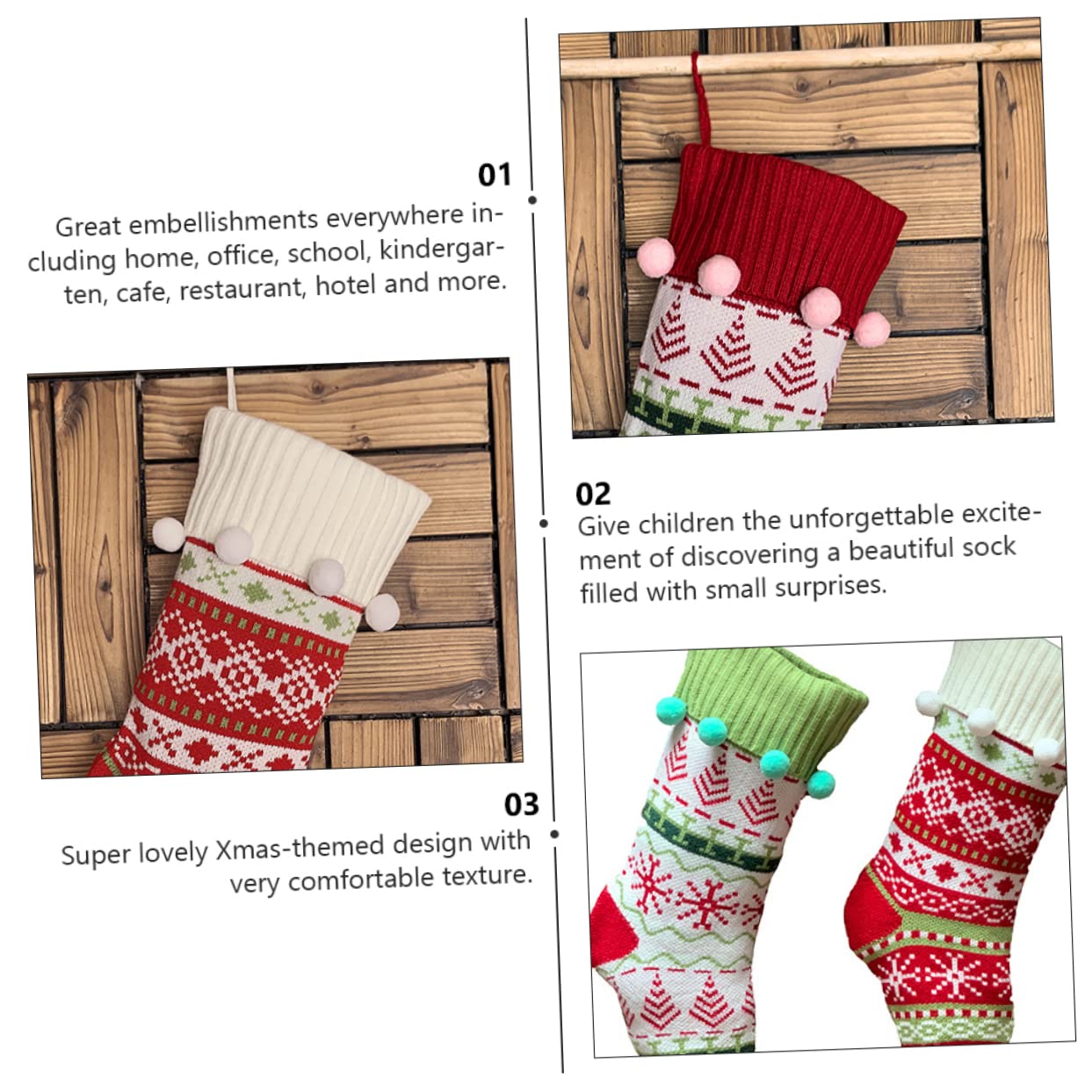 3stücke Weihnachtssocken Als Süßigkeiten-hängetasche Für Geschenke Und Weihnachtsbaum-weihnachtsdeko Weihnachtsgeschenkssocken Für Kamin-tür-Wand-weihnachtsschmuck