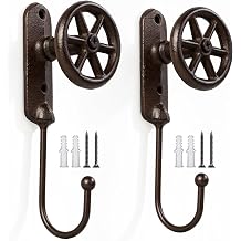 2PCS Rustic Cast Iron Wheel Wall Hook - Metal Design with Screws Included, for Hanging Coats Keys Towels in Entryway Bathroom, Farmhouse Home Brown