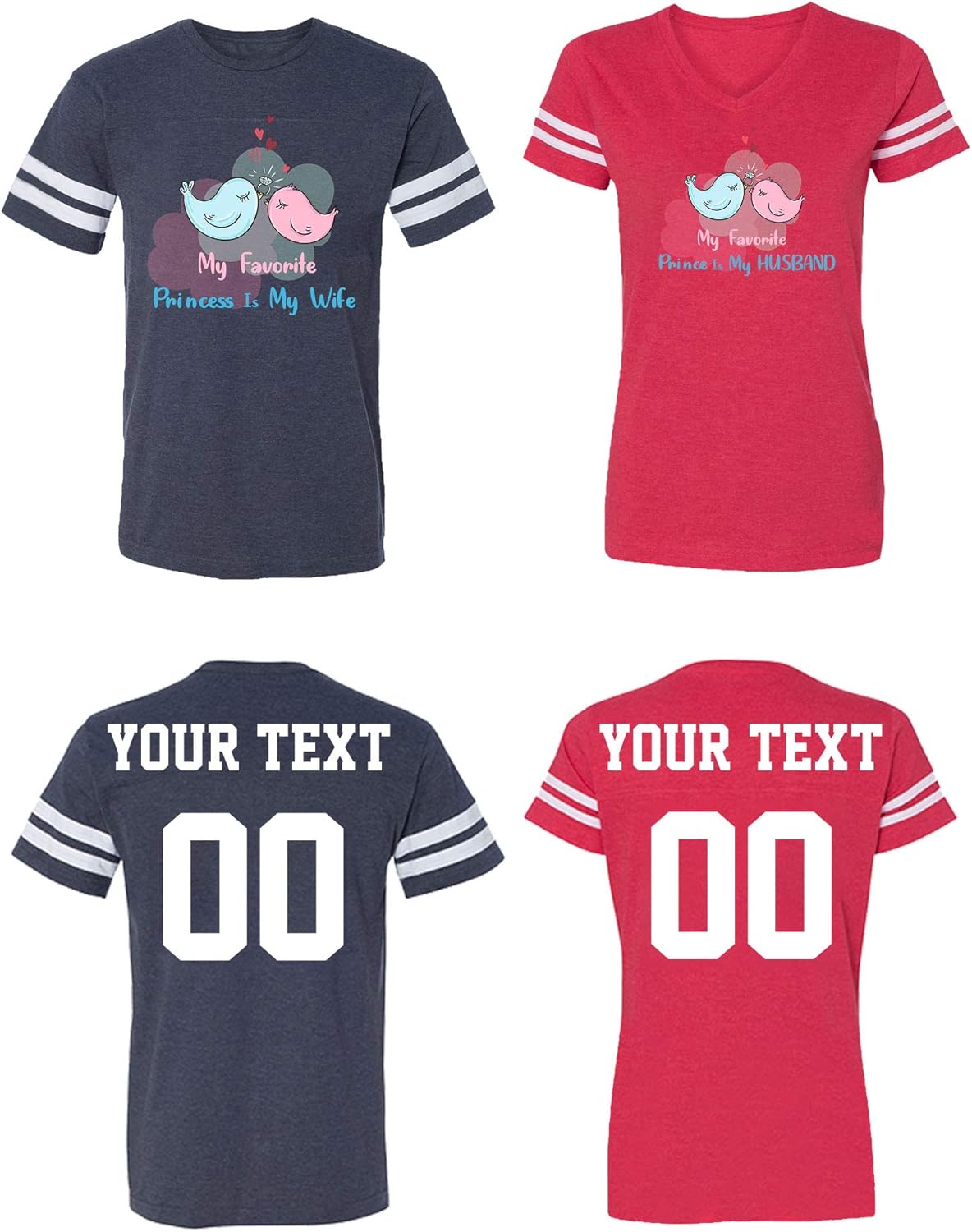 Matching Custom Couple Cotton Jerseys His & Her Matching Couple T-Shirts Jersey