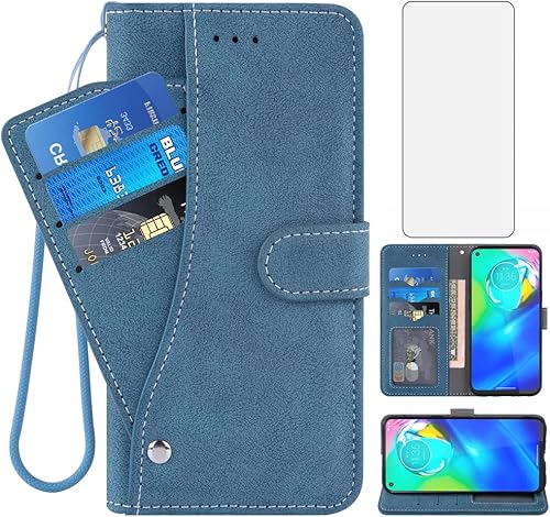 Miniatura 1 de Asuwish Funda compatible con Moto G Power 2020 y protector de pantalla de vidrio templado, con cordón, soporte para tarjetas de crédito, accesorios