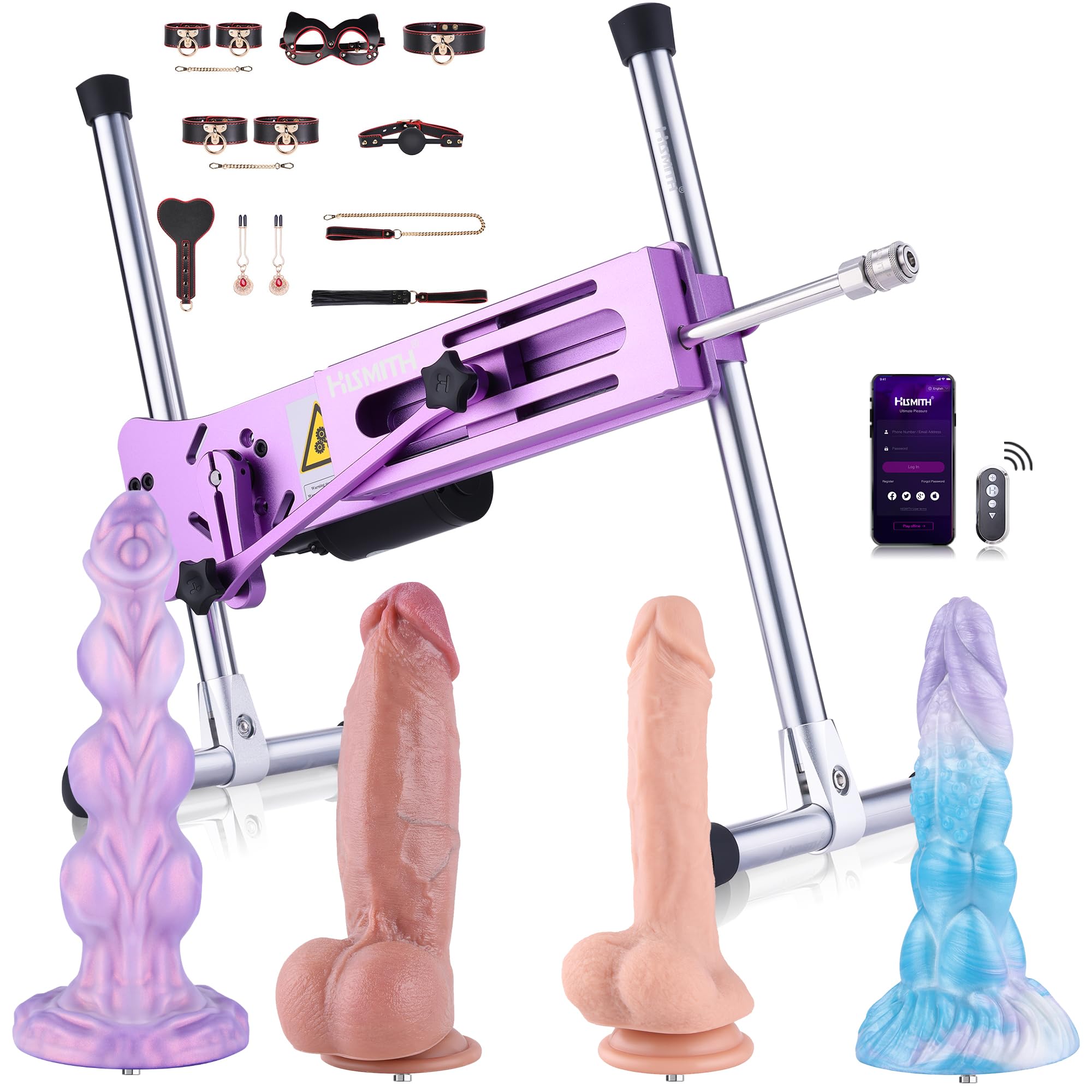 Hismith Premium Sex Machine 100W APP-Controlled Love Machine with KlicLok System Thrusting Machine with 4 Silicone Dildos and