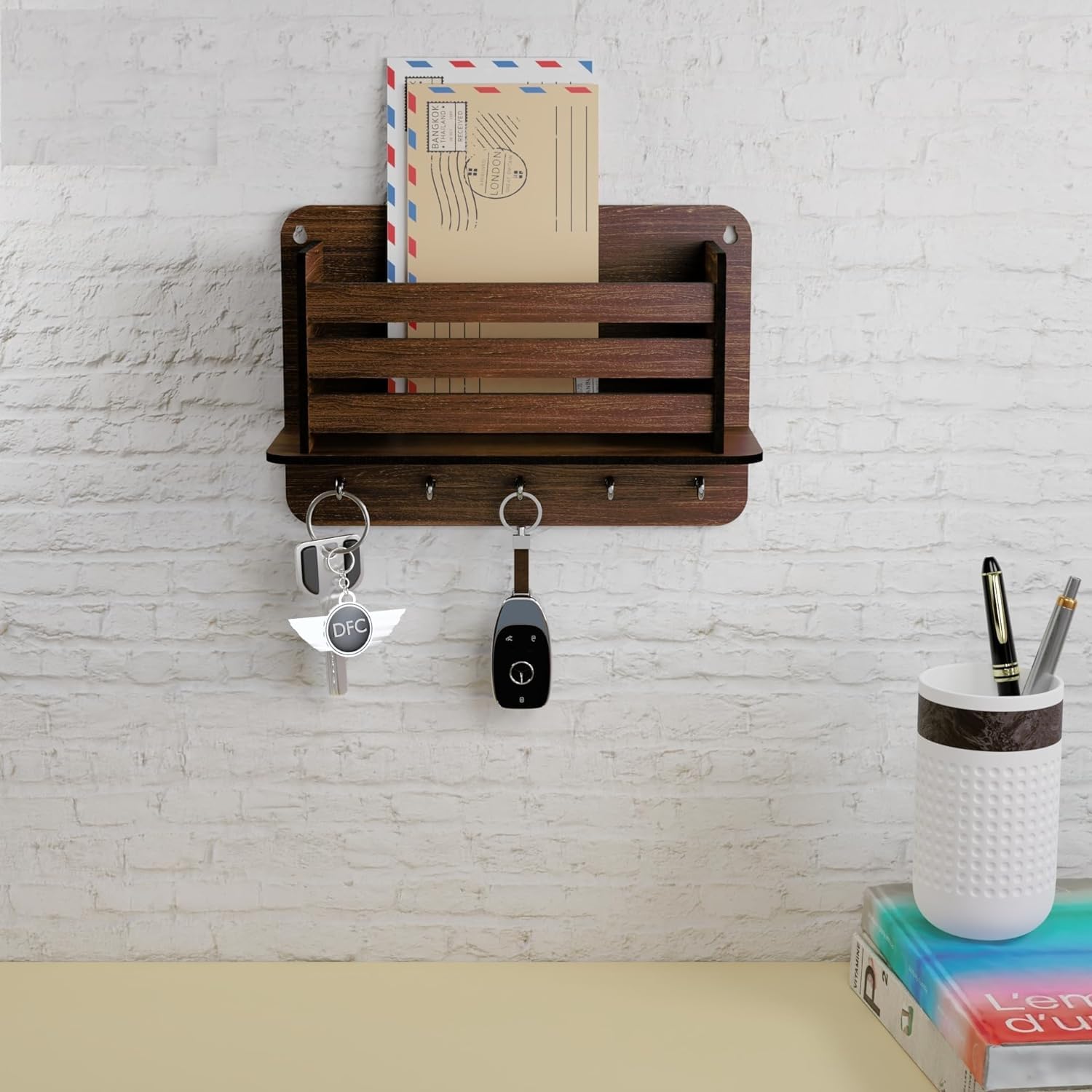 UP16 Key Holder for Home | Wooden Key Holder for Wall Key Chain Holders for Wall | Key Hanger (5 Hook, Walnut) (B0D7TR3M7V) Amazon Price History, Amazon Price Tracker