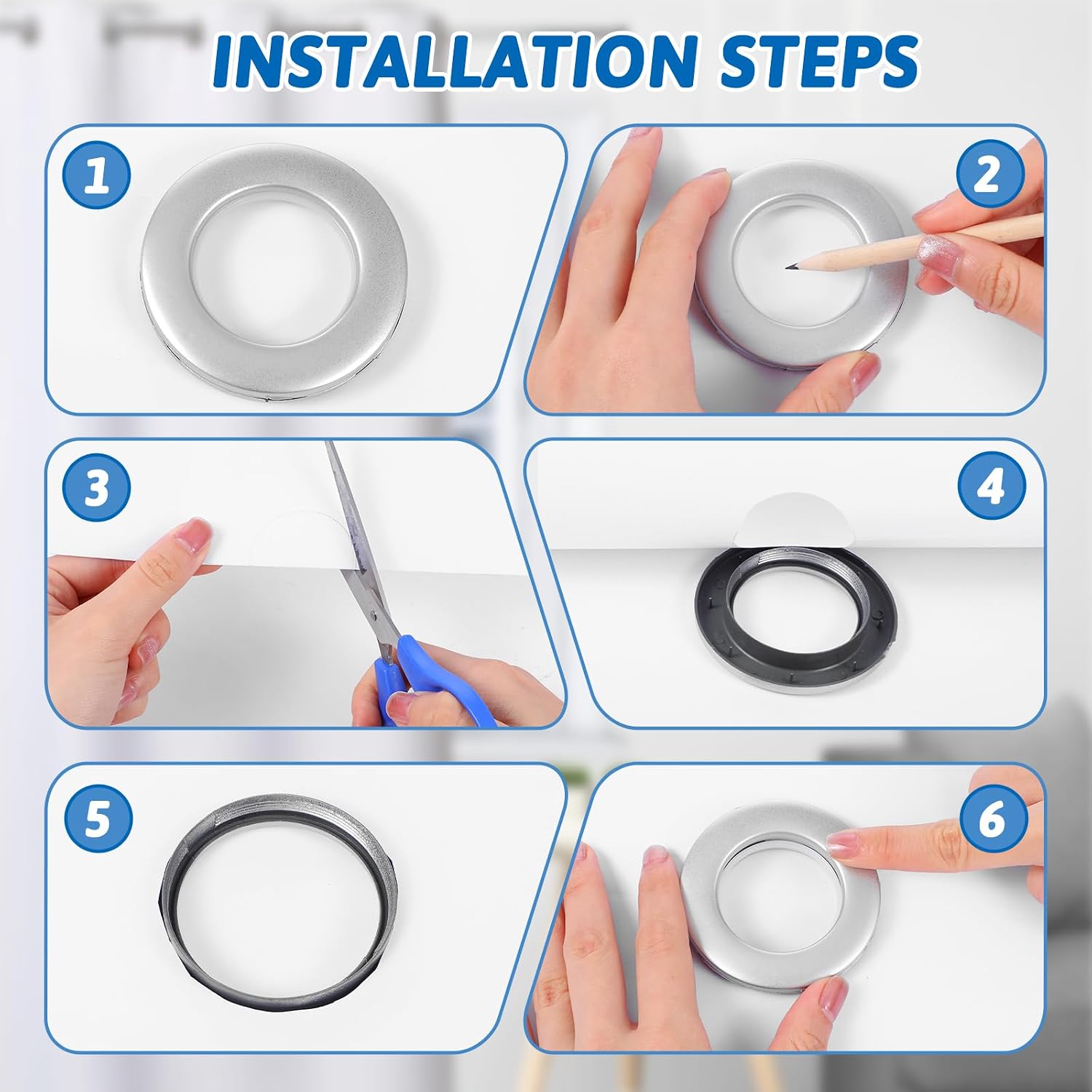 80 PCS Curtain Grommet 1-9/16 Curtain Eyelet Ring Inner Diameter 40mm Inner Matte Silver Plastic Ring Can Make Curtains Grommet A Bit Quieter On The Rod for Window Shower Curtains, Living Room