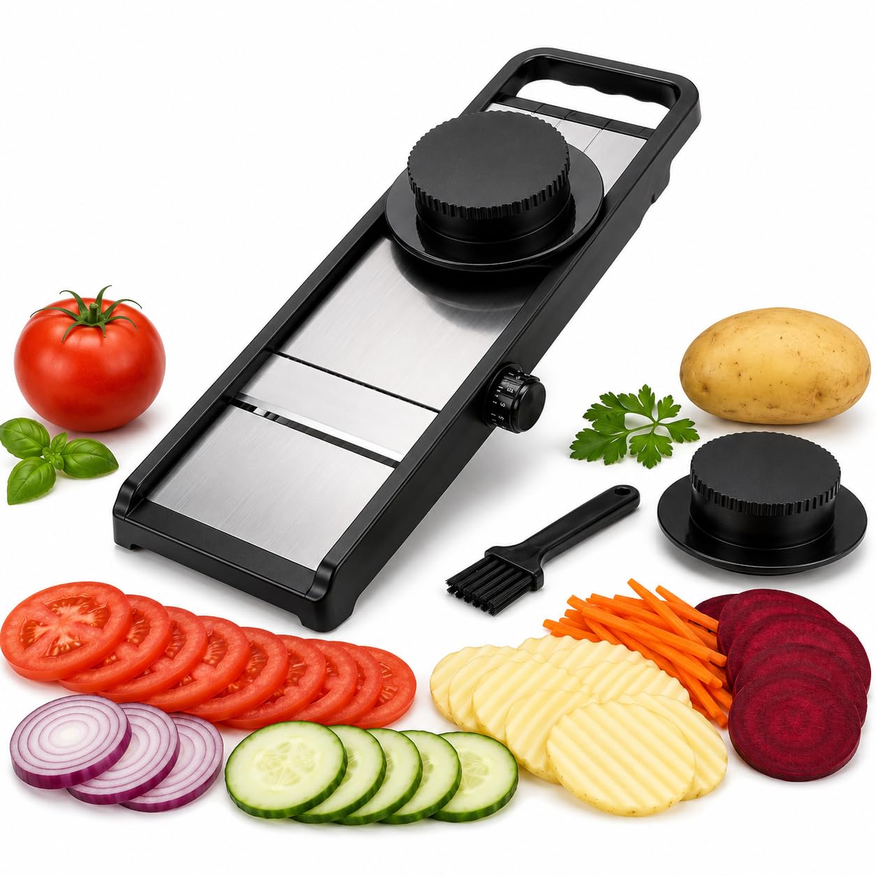 Adjustable Mandoline Vegetable Slicer, Stainless Steel Food Slicer with Safety Hand Guard, Vegetable Cutter for Potato, Cucumber, Onion & Carrot