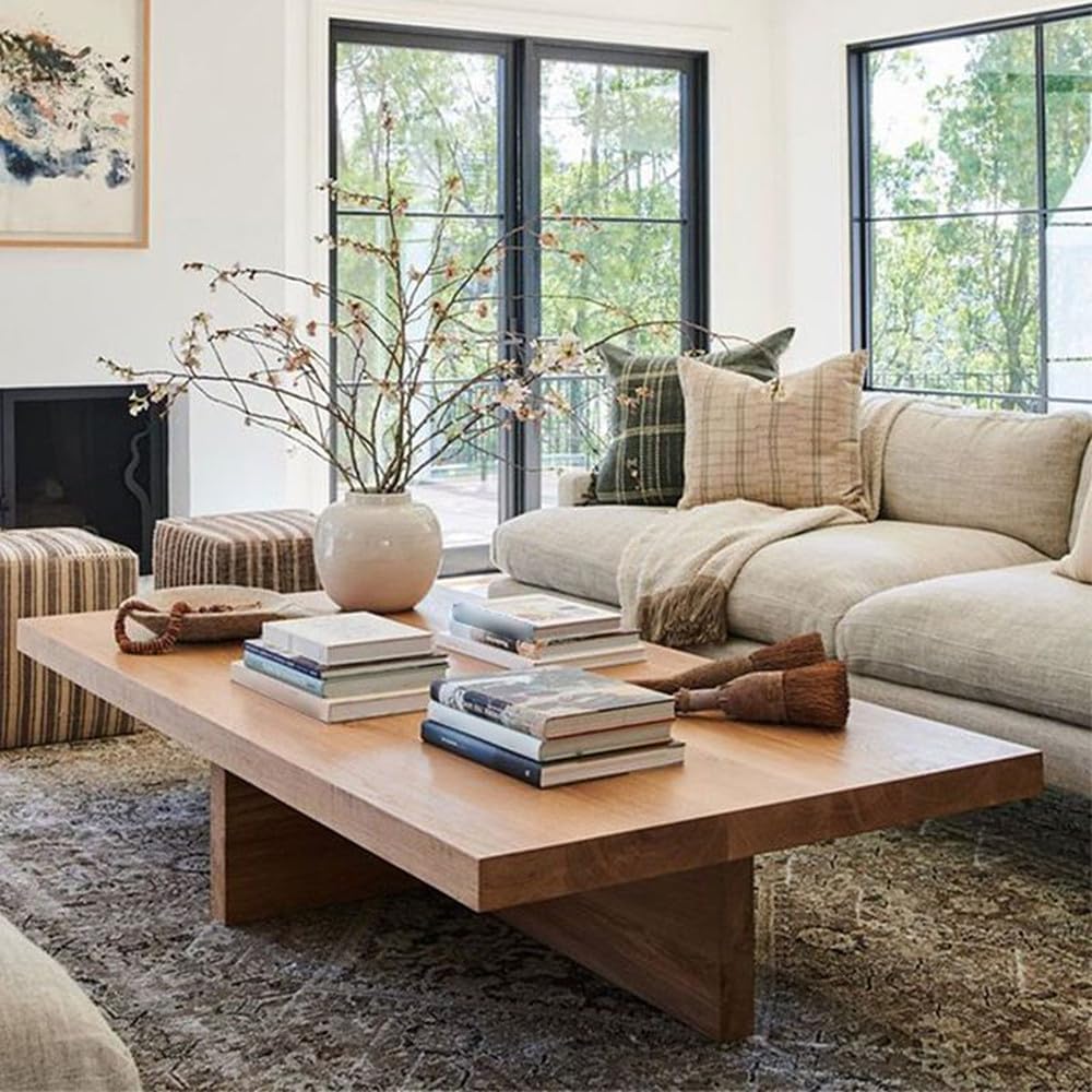 LAKIQ Solid Wood Coffee Table Rectangular Rustic Centre