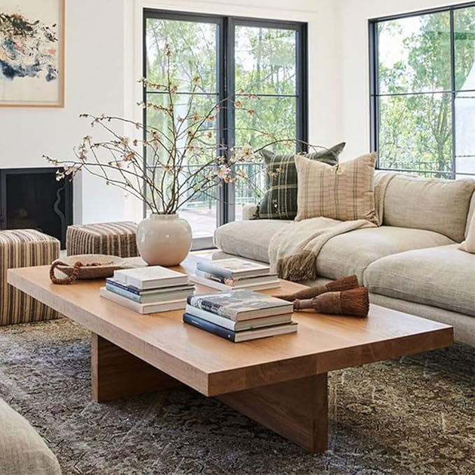 LAKIQ Solid Wood Coffee Table Rectangular Rustic Centre