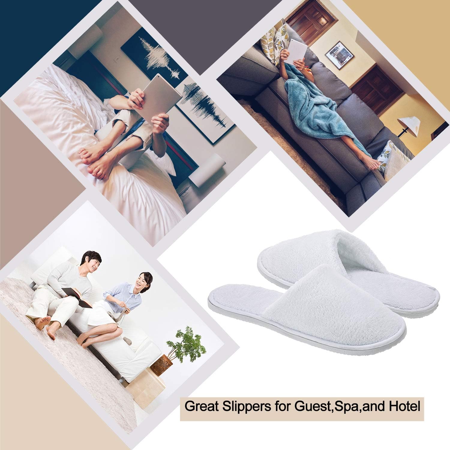 AhfuLife 5 Paires Pantoufles Hotel, Chaussons Blanc d'Hôtel à Bout Fermé Pantoufles en Velours, Pantoufle Maison Chaussons de Spa Chausson Unisexes pour Homme et Femme