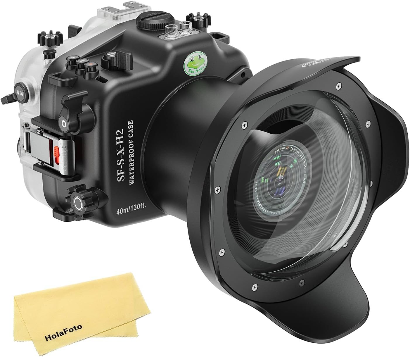 SeaFrogs SF-S-X-H2 with WA005A Long Dome Port Kit, [40M/130FT] Professional Diving Underwater Housing Scuba Waterproof case for Fujifilm X-H2 XH2 Fuji XH2S