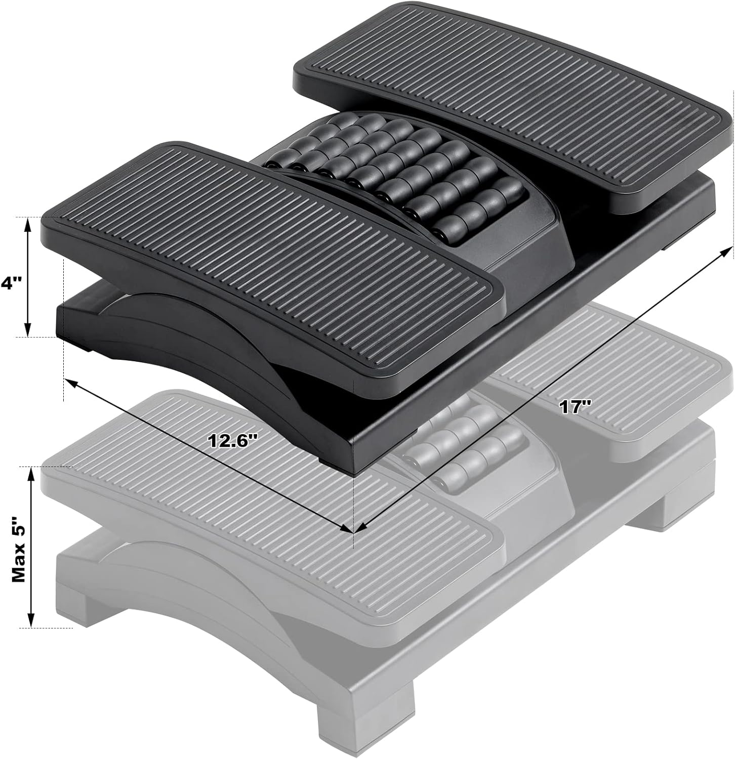 Adjustable Office Footrest for Under Desk Ergonomic Foot Stool Foot Rest Improves Posture and Circulation for Home Office with Massage Roller Non-Slip, Black : Office Products