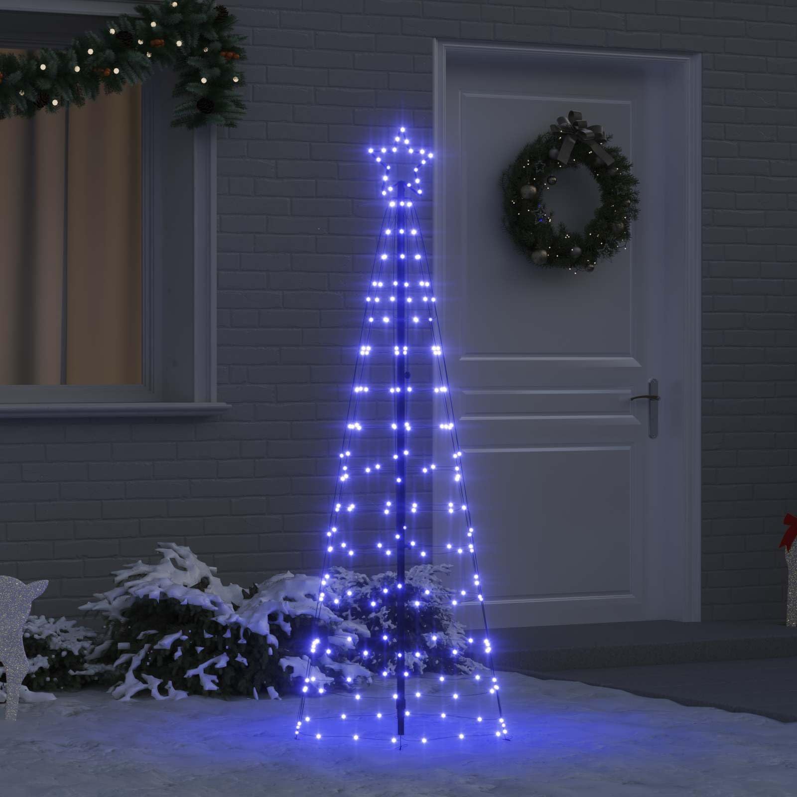 vidaXL Árbol de Navidad LED con estacas de Tierra Azul 250 cm Hierro