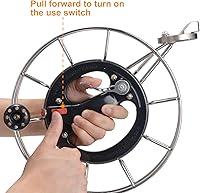 Vista 4 de Carrete de cometa de acero inoxidable de metal con freno, 11.2 pulgadas de diámetro, bloqueo de seguridad y conectores de línea de rodamientos, guía