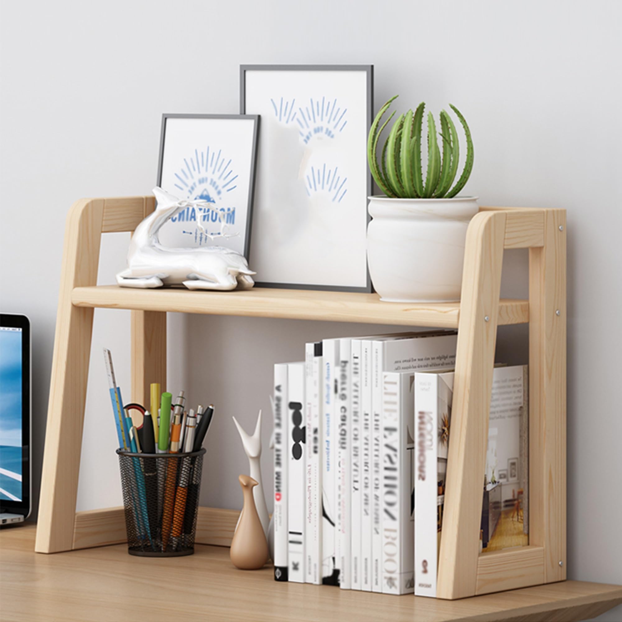 Etagere de Bureau en Bois Rangement Livre pour Bureau Maison Dortoir Espace de Travail(60cm/23.6in)