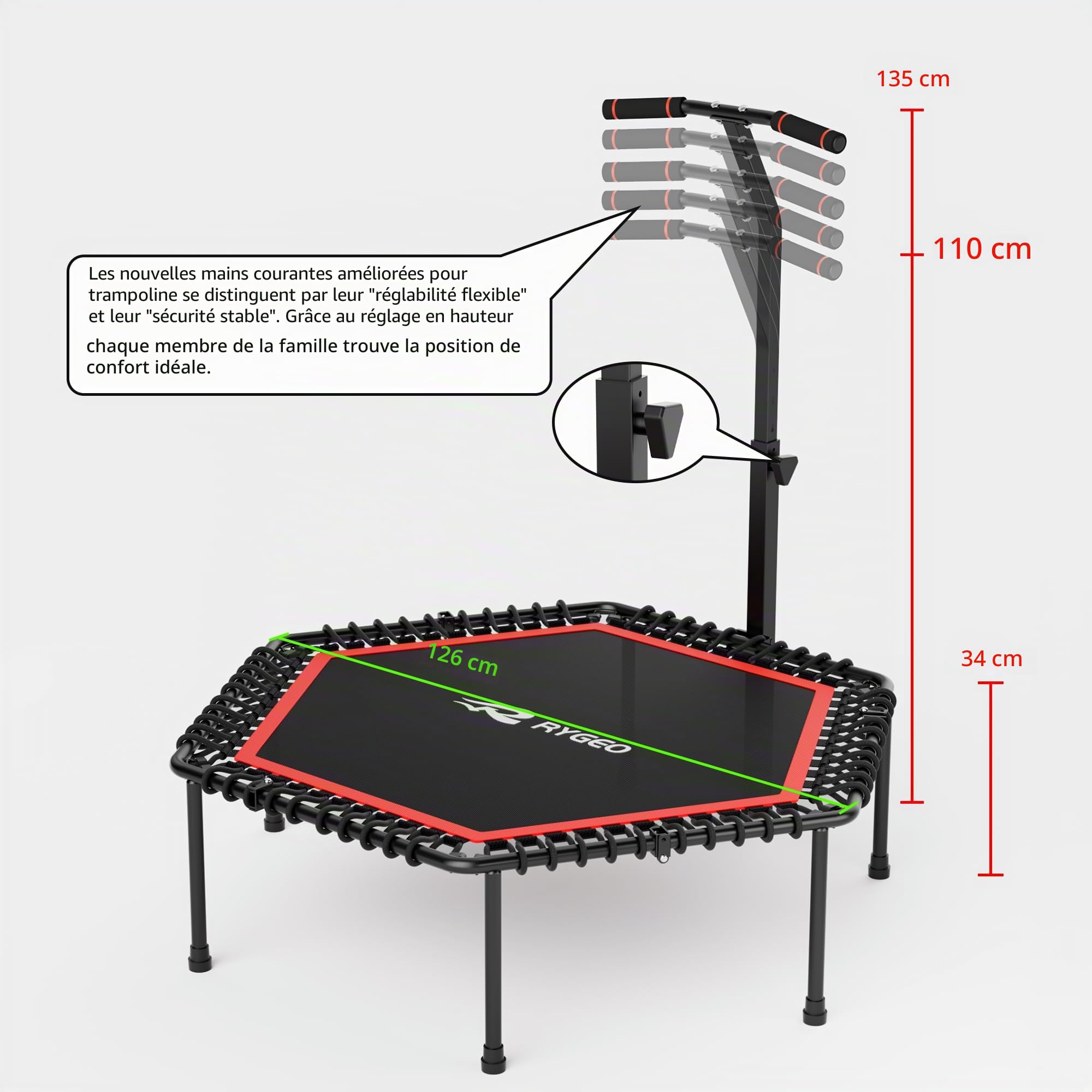 Mini Trampoline Fitness Adulte 50 Pouces - Rebond intérieur avec Cadre Robuste idéal pour l'entraînement à Domicile et Les Exercices Sportifs. Charge maximale 230 kg.