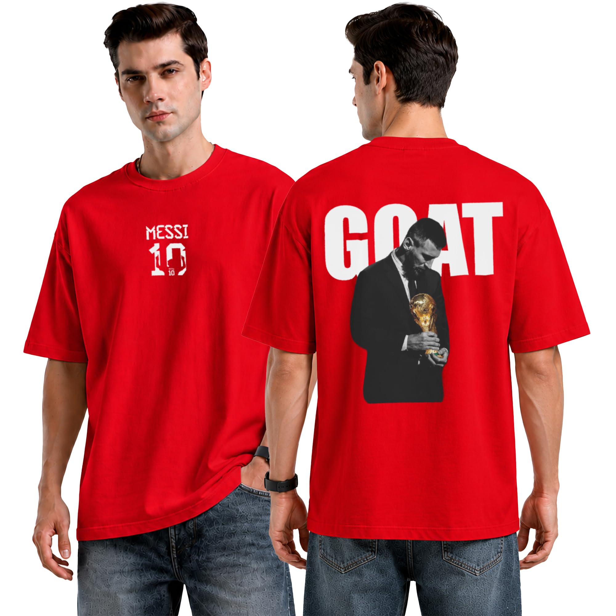 Messi Football Graphic Oversized T Shirt for Men & Women | Drop Shoulder Unisex Baggy Loose Fit | Black Round Neck Cotton Half Sleeve Tshirt-picture-11