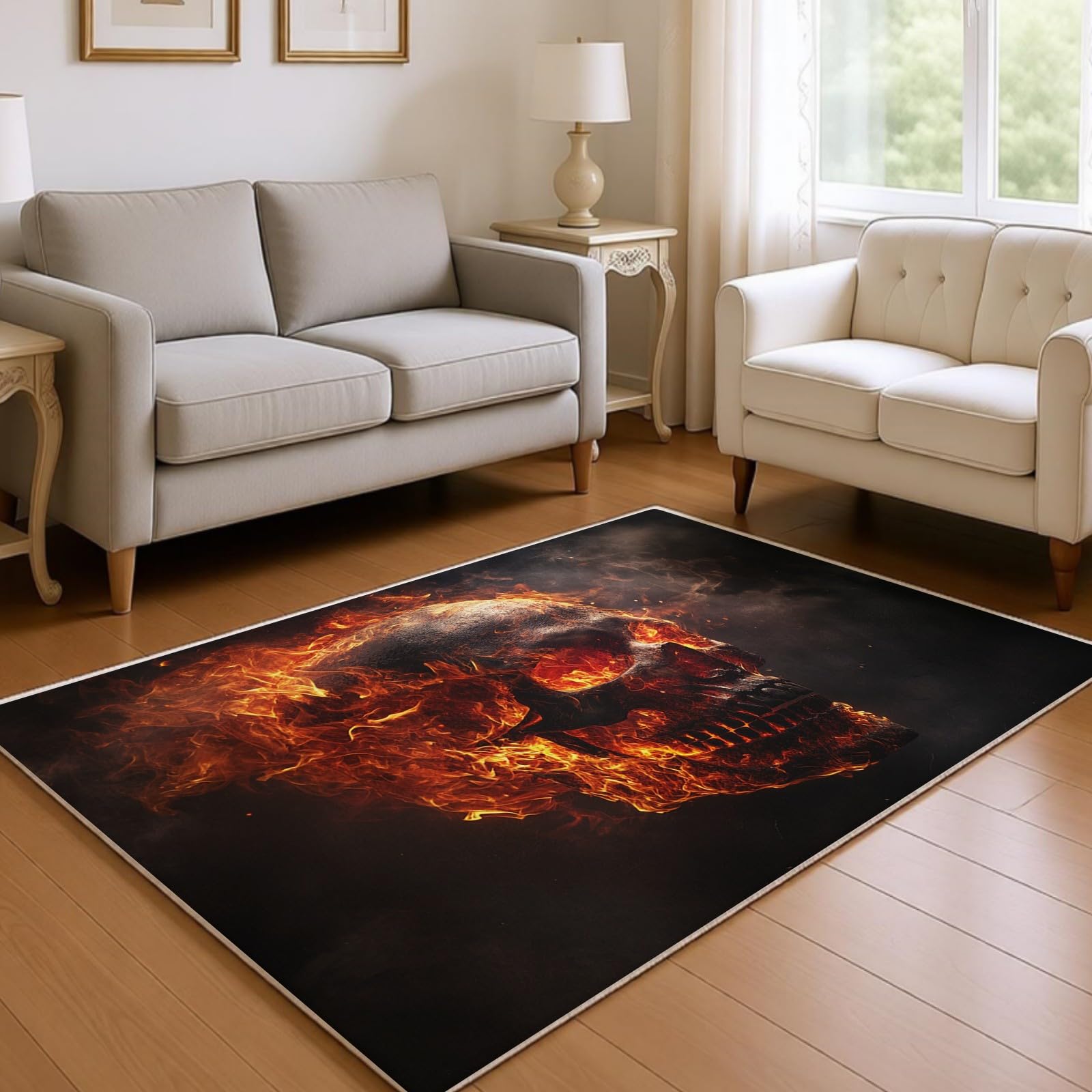 Alfombra Lavable Cráneo 120 x 180 cm para Salón y Dormitorio, Pelo Corto Rojo Alfombra Moderna para Habitación