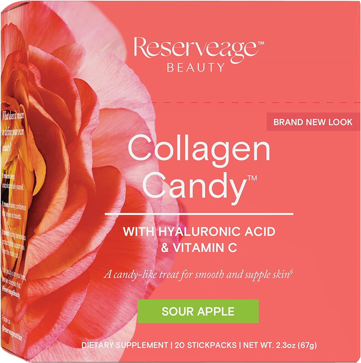 Reserveage Beauty, Collagen Candy, Collagen Supplement for Skin Care and Hair Growth, Collagen Booster for Nail Care, Supports Elastin Production, Paleo and Keto, Sour Apple