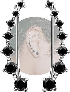 Sterling Silver Climber Earrings for Women 7 Crystals Ear Cuffs Cartilage Hypoallergenic Jewelry Dainty Fashion Birthday Gift for Women