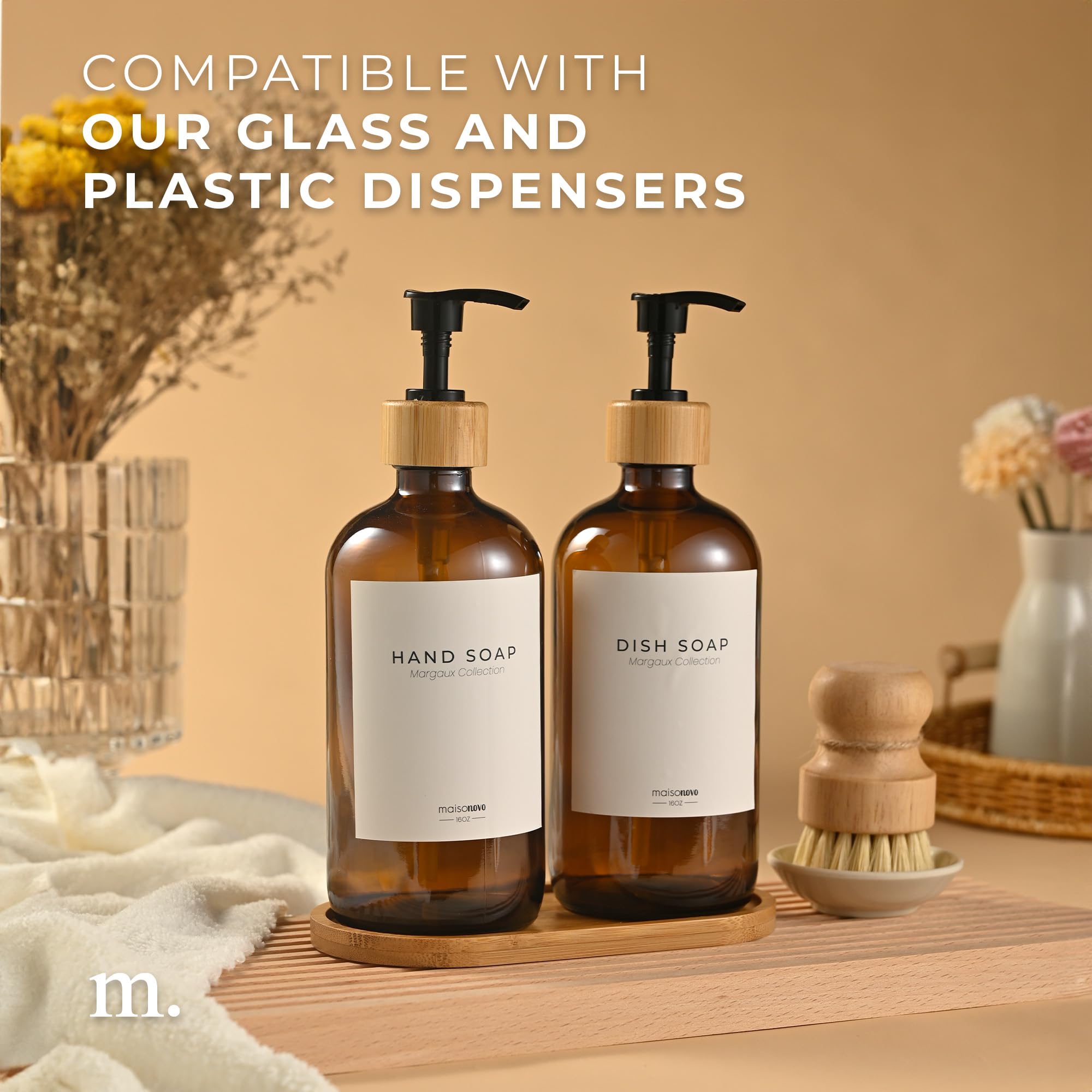 MAISONOVO Bandeja para mostrador de baño Jabonera Fregadero Cocina Bandeja dispensadora jabón Madera bambú encimera