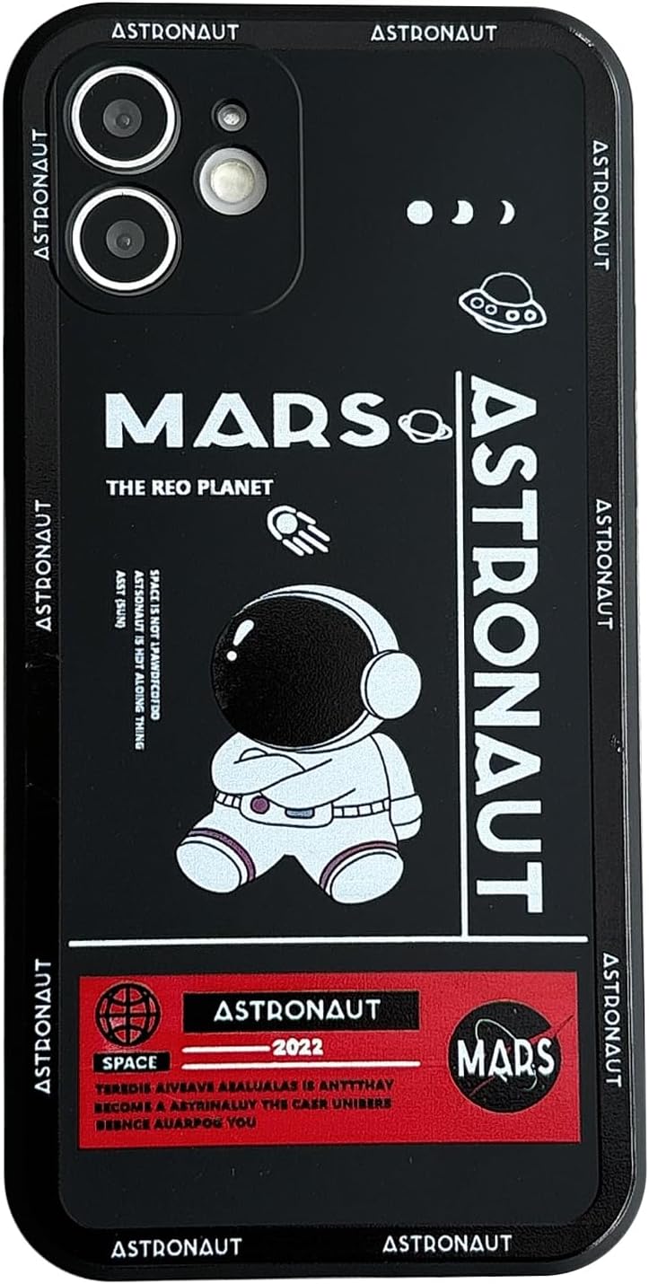 Yonds Queen Compatible with iPhone 11 Cute Case, Cool Cartoon Astronaut Space Mars Rocket Design Stylish Bumper Soft TPU Rubber Protective Anti-Slip Shockproof Fashion Case(iPhone 11, Black)