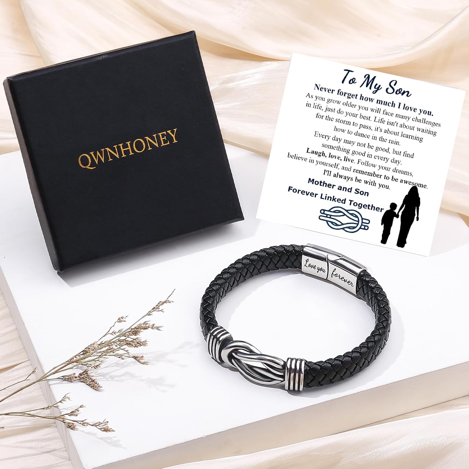 To My Grandson Bracelet From Grandma - Braided Leather Infinity Knot Bracelet With Gift Box