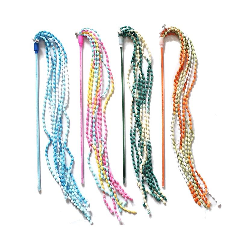 Brinquedo Varinha Interativa para Gatos com Penas de Pelúcia, Nylon e Poliéster, IUHKBH, Pacote com 4