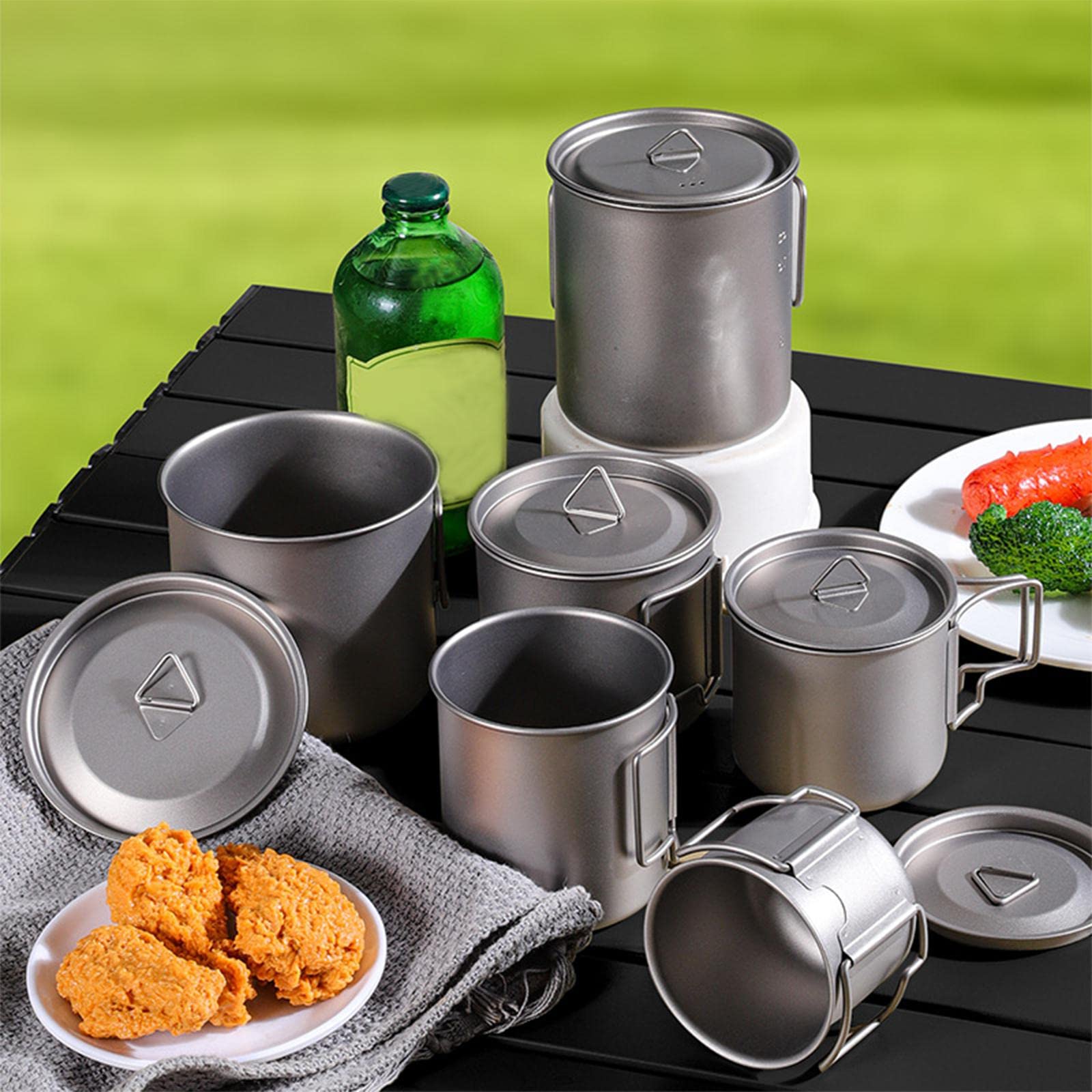 Mug Poignée Ergonomique Intégré Casserole Bouteille à Café Gobelet Portable Résistant à La Rouille Titane Adapté pour Extérieur