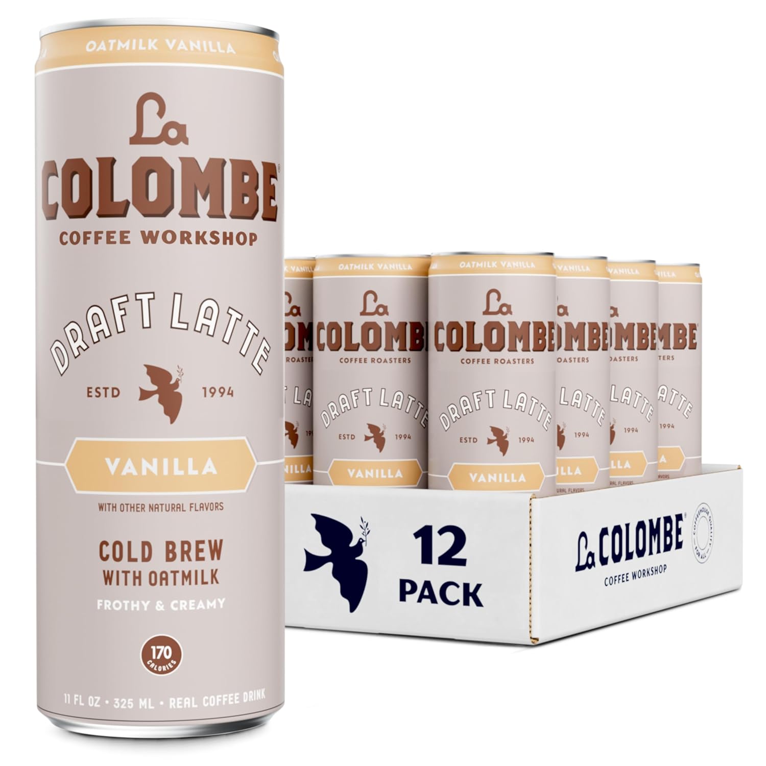 La Colombe Coffee, Oatmilk Vanilla Latte, 11 fl oz Cans (Pack of 12), Coffeehouse Quality Cold Brew, Specialty Grade Coffee Beans, Ready-to-Drink On-the-Go