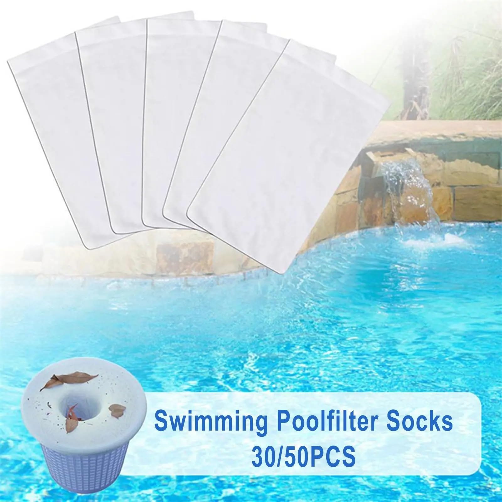 30/50/100 sztuk filtr basenowy Skimmer skarpetki basen Skimmer wymiana zbiornik elastyczny filtr do basenu skarpetki sporty wodne części pływackie (Material : White 50pcs)