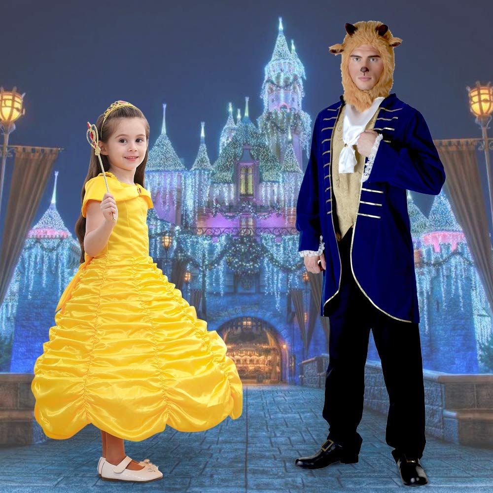 Vicloon Elsa Costume, Set da Principessa Elsa Corona Bacchetta Guanti Treccia, Ragazze Elsa Principessa delle Neve Abiti Partito Vestito Costume (Giallo, 6-7 Anni)