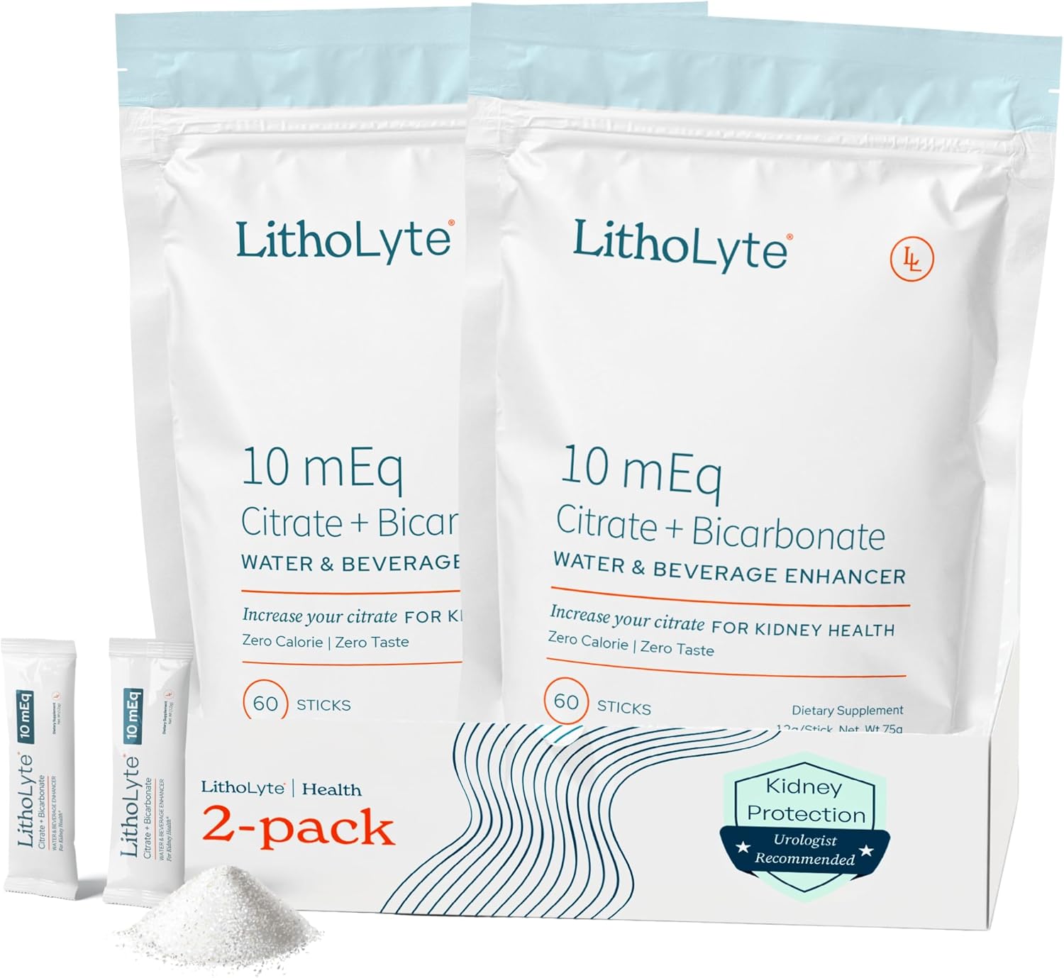 Kidney Health | Water & Beverage Enhancer 10 mEq, Developed by Urologists, 2 Pack (120 Sticks)