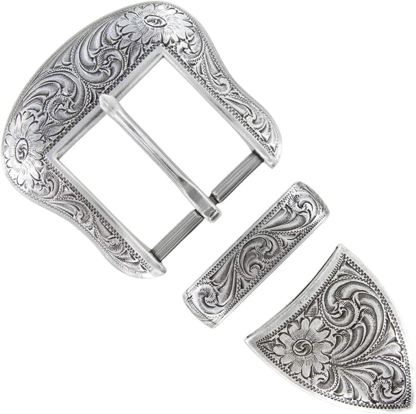 Hand Polished Western Floral Engraved Replacement Belt Buckle Set fits 1-1/2"(38mm) Belt Strap