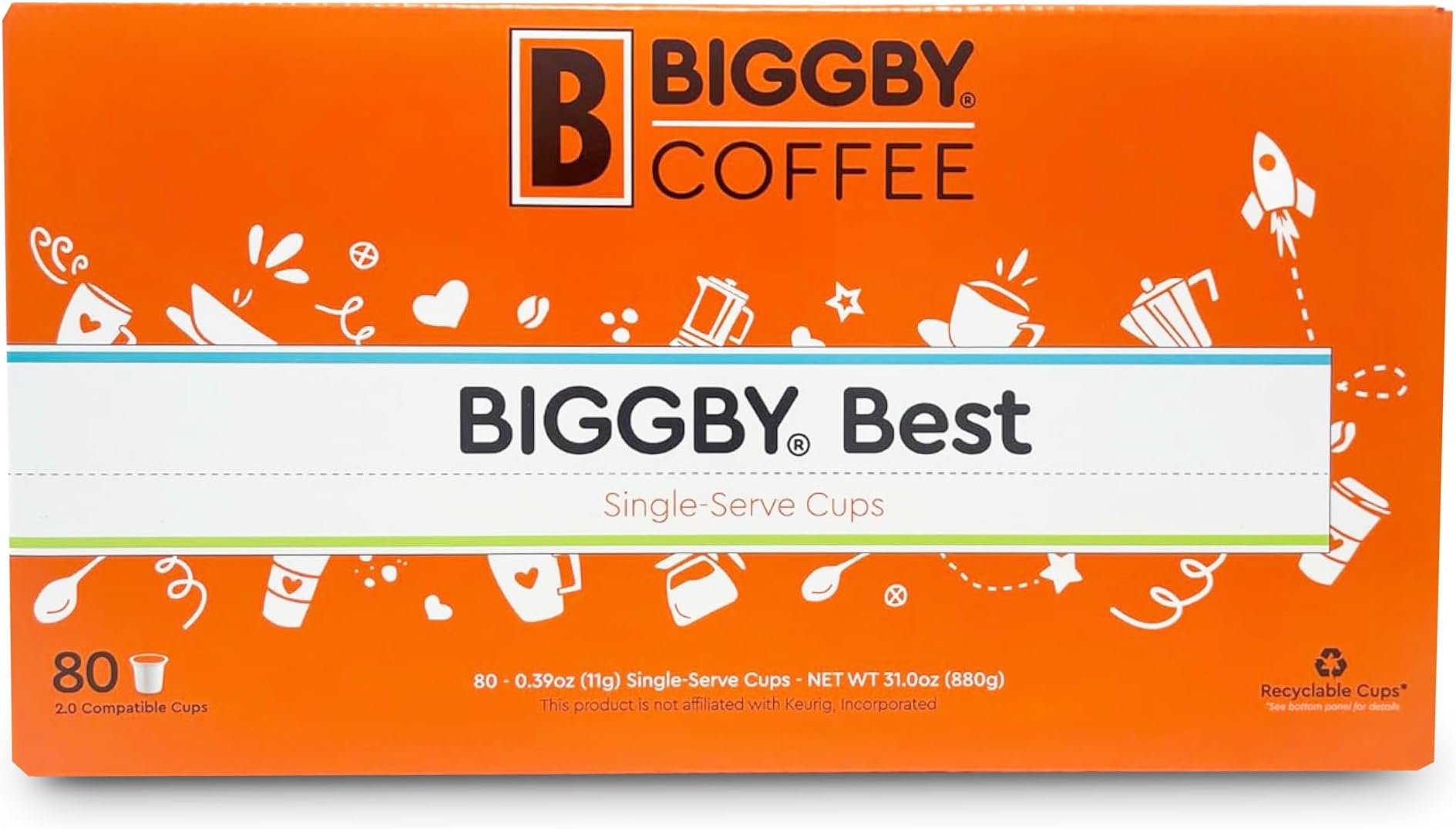 BIGGBY® Best Single Serve Coffee, Recyclable Plastic Cups, 80 Count Box, Medium Roasted