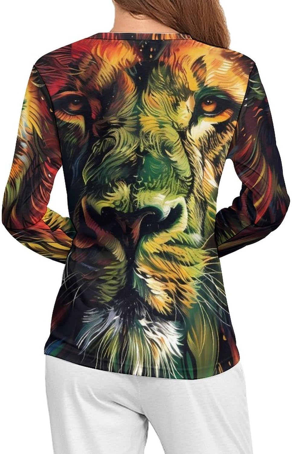Rasta Lion Art Women's Pajama Top Sleepwear Pajamas Sleep T-Shirt Long Sleeve Shirt Crewneck Tee