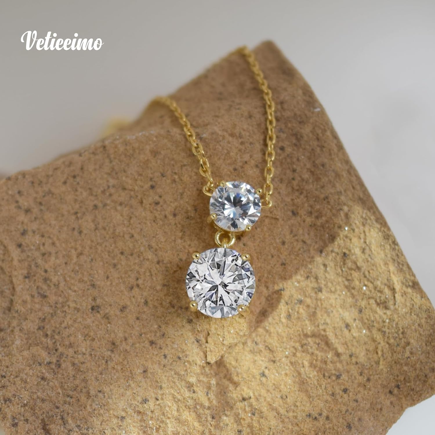 14K Gold Plated Round Solitaire Faux Diamond Pendant Necklace for Women, 5A Cubic Zirconia | Hypoallergenic & Tarnish Resistant | Adjustable Chain for Wedding, Prom, Bridesmaid & Bridal Party