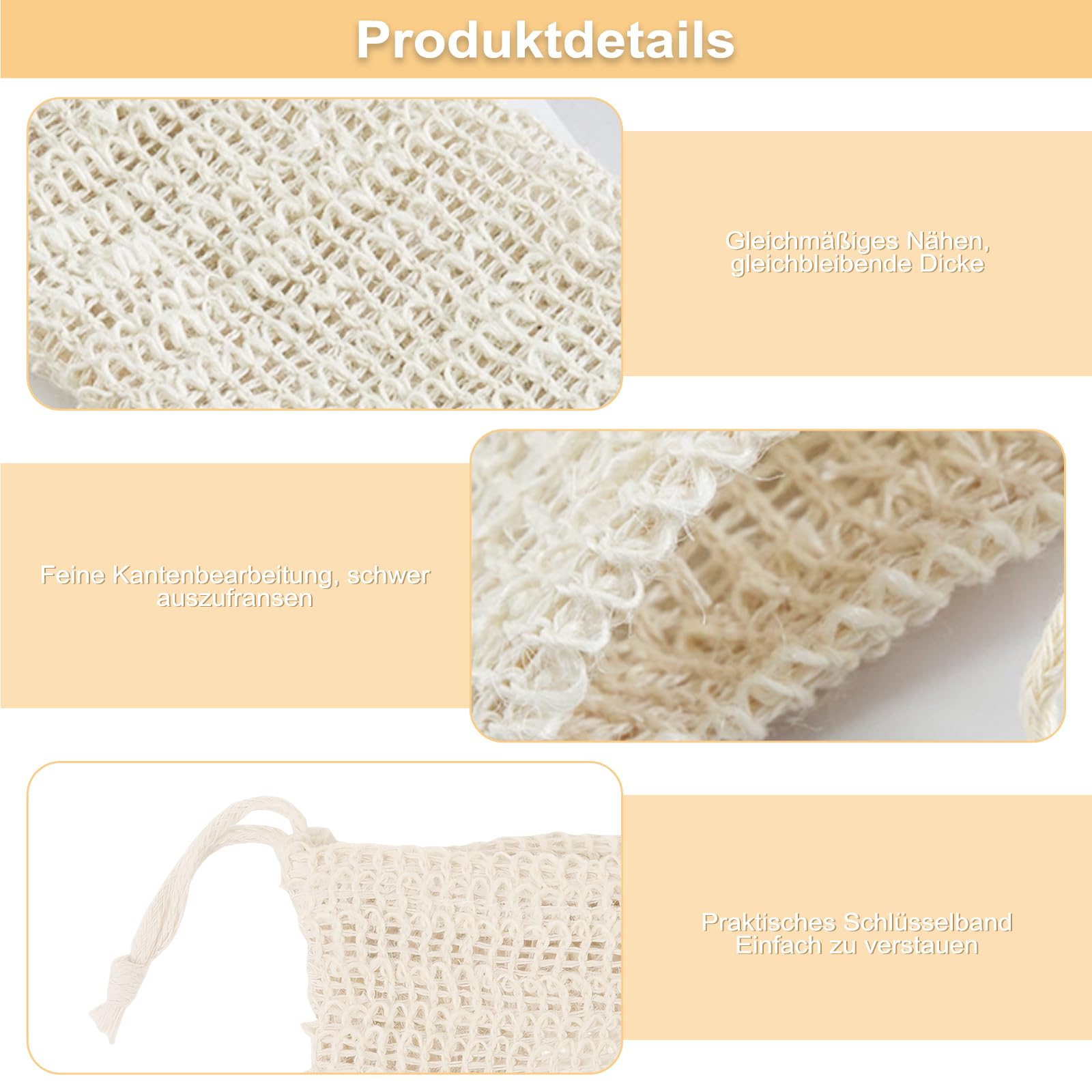 Lot de 12 sacs à savon bio pour la douche, en sisal naturel, sûr et durable, pour savon solide