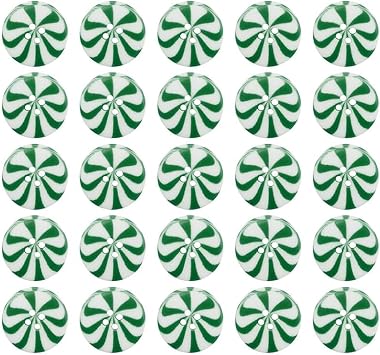 50Pcs 1 inch Green White Buttons for Crafts Striped Peppermint Candy Round Christmas Button Xmas White Green Craft Button for Crafting Sewing Clothing DIY Decor