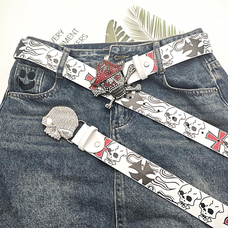 Punk Skull Skeleton Belt Gothic Style Genuine Leather Waistband for Women & Men4
