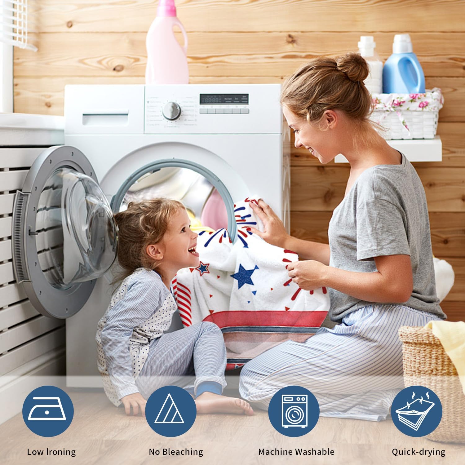 4th of July Shower Curtain, Independence Day Patriotic Shower Curtains for Bathroom, Red White Blue Memorial Day Waterproof Fabric Bathroom Shower Curtain with Hooks, Machine Washable, 65x72 Inches