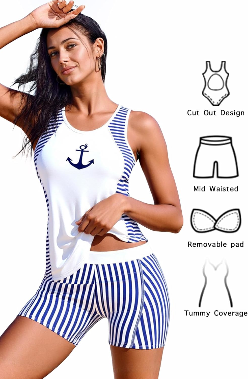 MODLILY Sporty Tankini Swimsuits for Women, Cut Out High Stretch Bathing Suits, Slim Tank Top with Boyshorts - Image 6